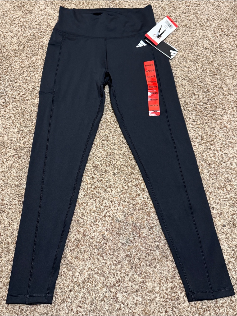 adidas Black High Rise Tights Workout Leggings with Side Pocket Womens M NWT